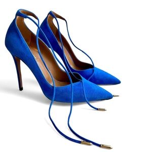Aquazzura Allure 105 Suede Mondrian Blue Size 38.5
